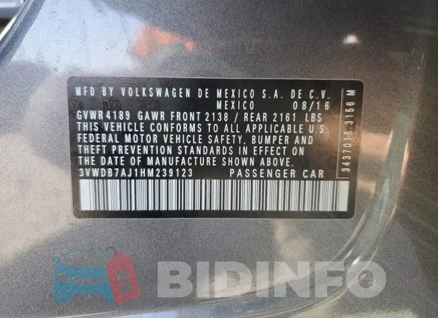 3VWDB7AJ1HM239123 Photo# 10