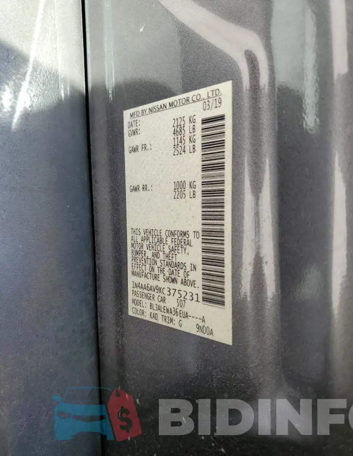 1N4AA6AV9KC375231 Photo# 10