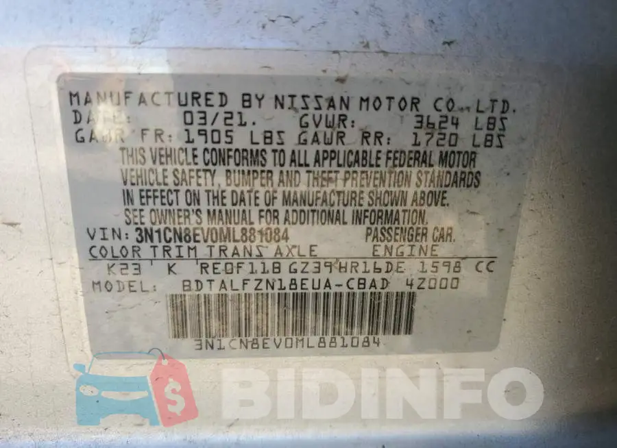 3N1CN8EV0ML881084 Photo# 10