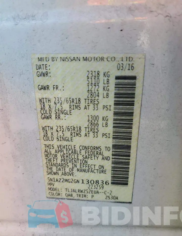 5N1AZ2MG2GN130836 Photo# 10