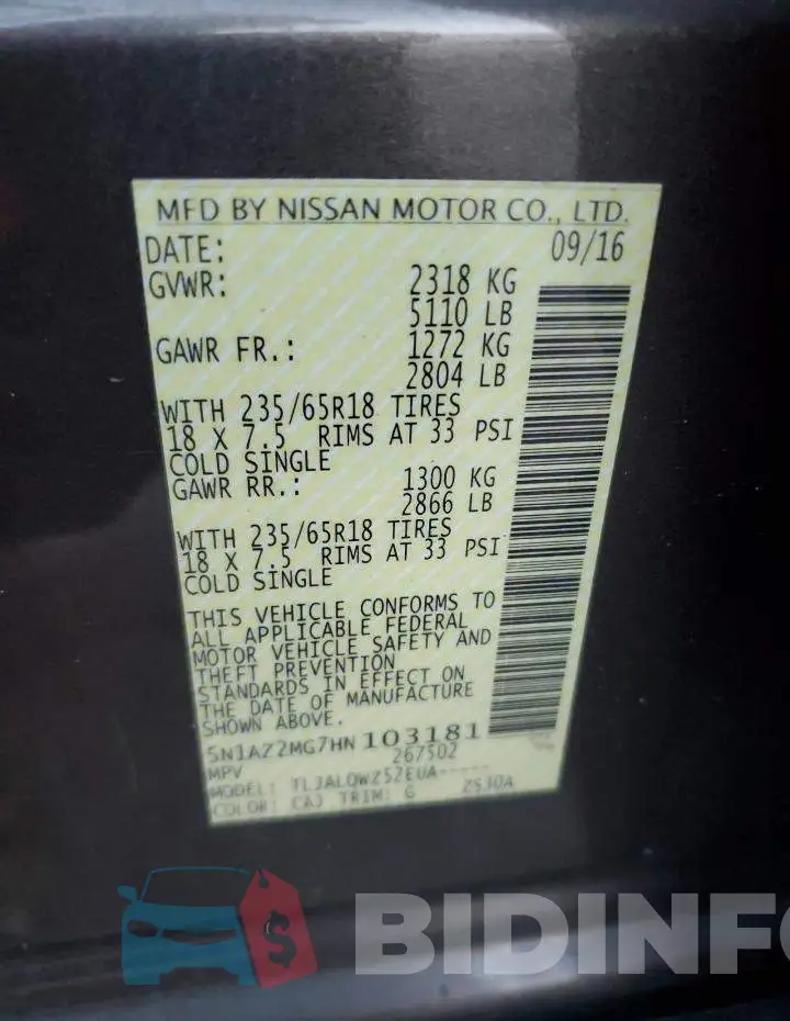 5N1AZ2MG7HN103181 Photo# 10