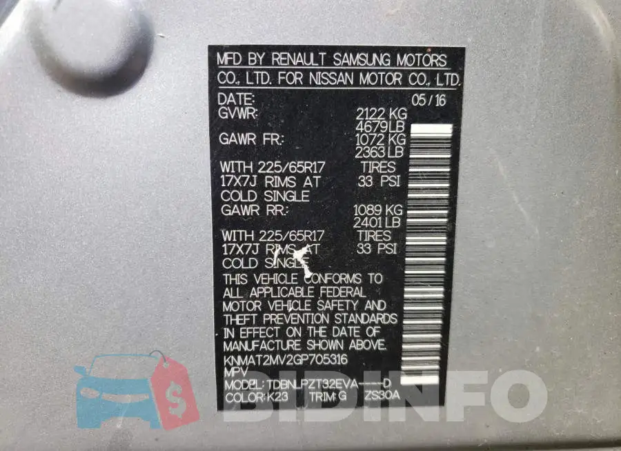 KNMAT2MV2GP705316 Photo# 10