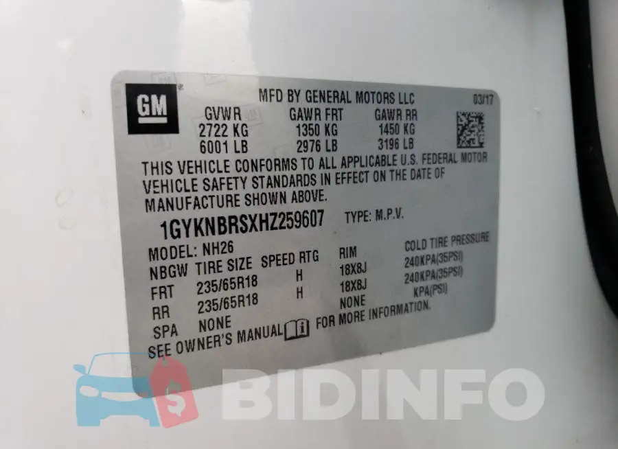 1GYKNBRSXHZ259607 Photo# 10