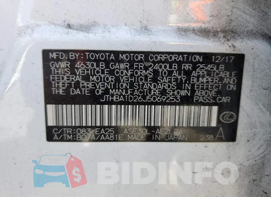 JTHBA1D26J5069253 Photo# 10