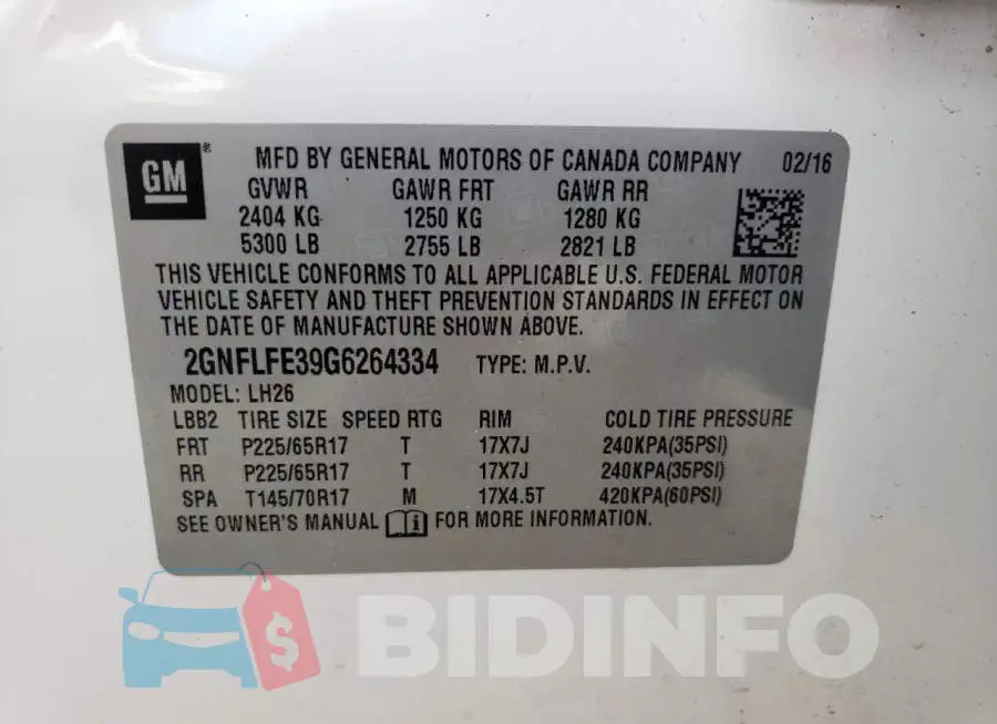 2GNFLFE39G6264334 Photo# 10