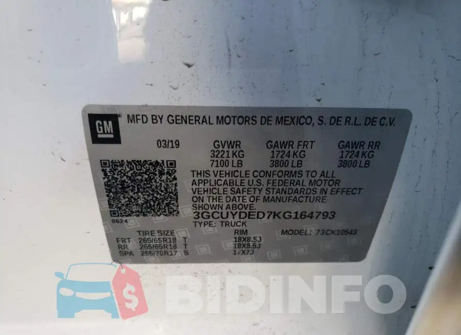 3GCUYDED7KG164793 Photo# 10