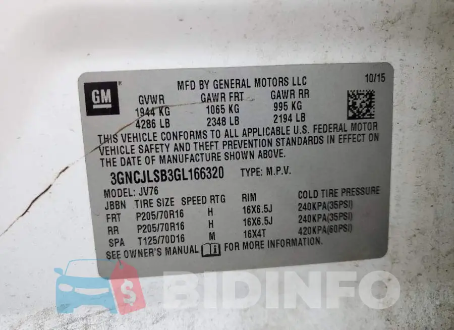 3GNCJLSB3GL166320 Photo# 10