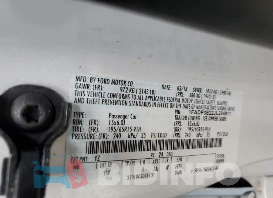 1FADP3E22JL284911 Photo# 10