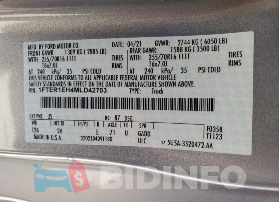 1FTER1EH4MLD42703 Photo# 10