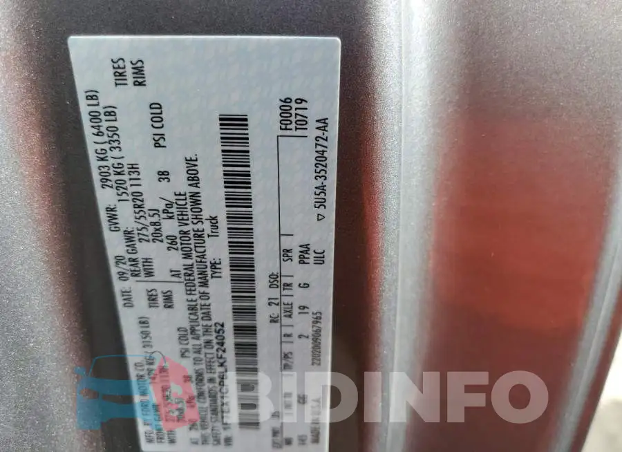 1FTEX1CP6LKF24052 Photo# 10