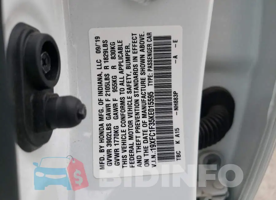 19XFC1F35KE015595 Photo# 10