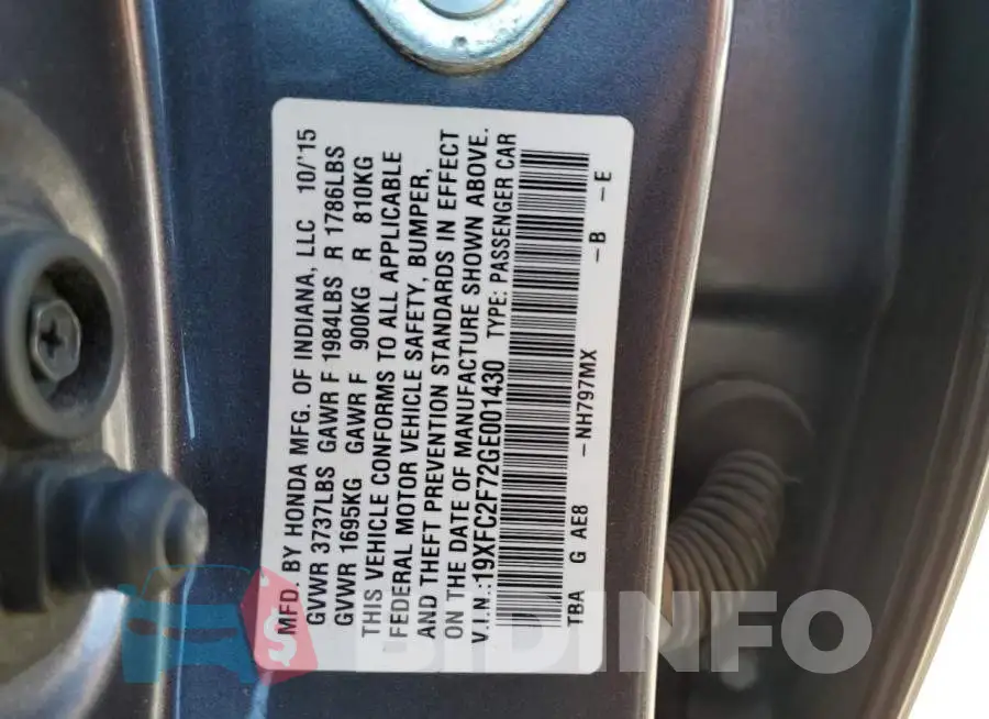 19XFC2F72GE001430 Photo# 10