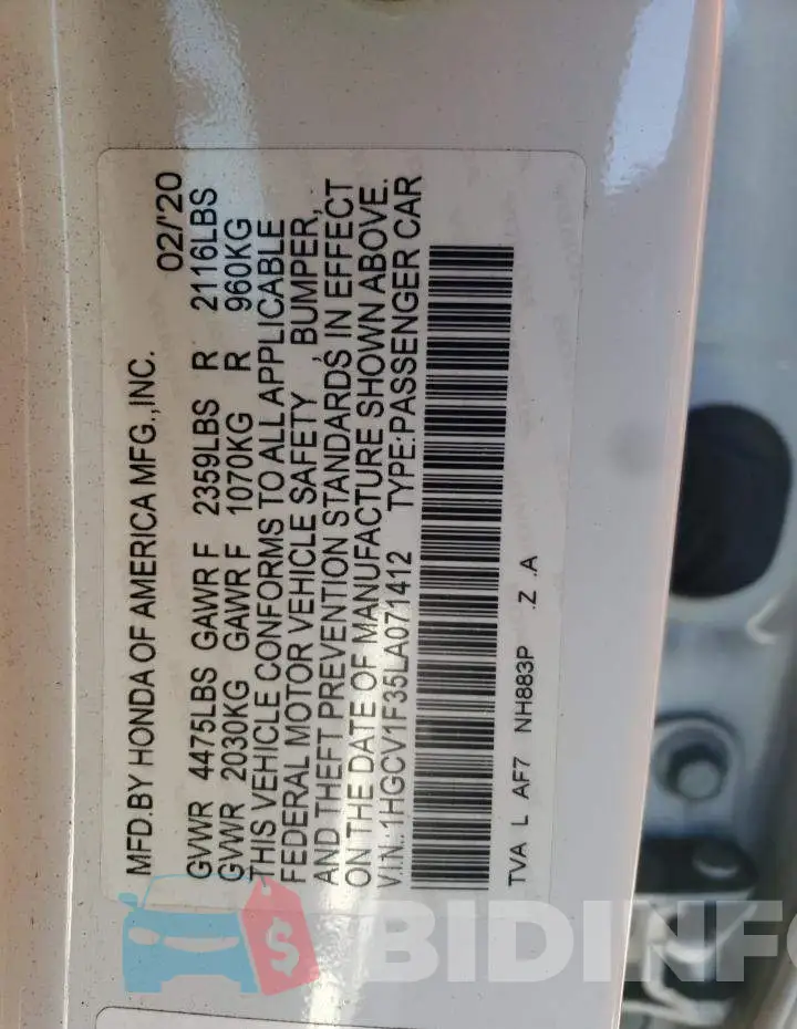 1HGCV1F35LA071412 Photo# 10