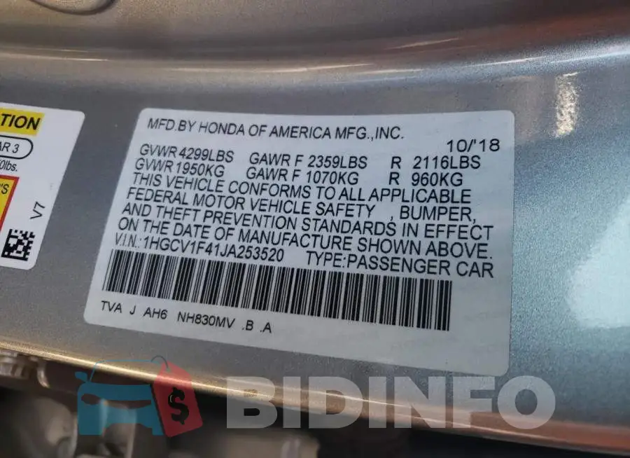 1HGCV1F41JA253520 Photo# 10