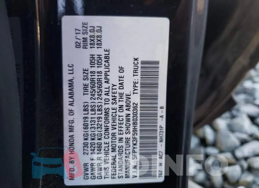 5FPYK3F59HB030362 Photo# 10