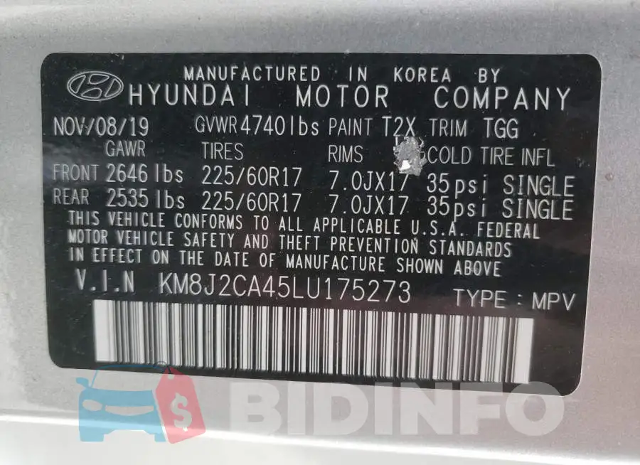 KM8J2CA45LU175273 Photo# 10