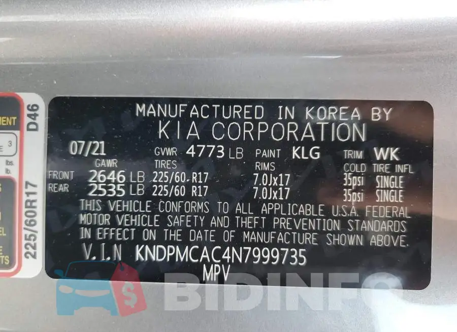 KNDPMCAC4N7999735 Photo# 10