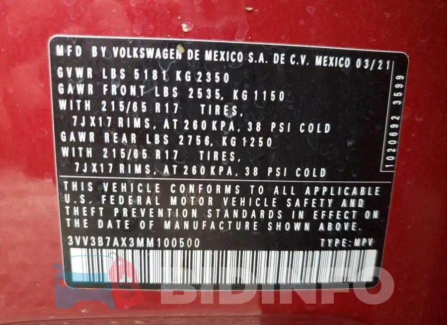 3VV3B7AX3MM100500 Photo# 10