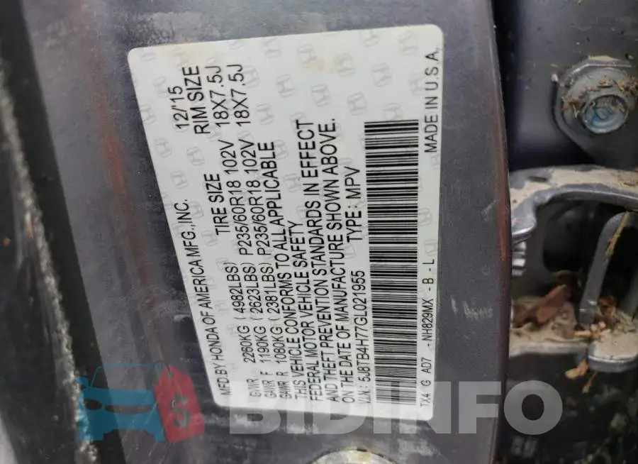 5J8TB4H77GL021955 Photo# 10