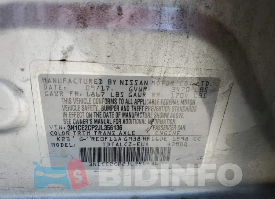 3N1CE2CP2JL356136 Photo# 10