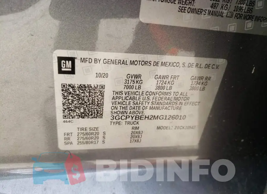 3GCPYBEH2MG126010 Photo# 10