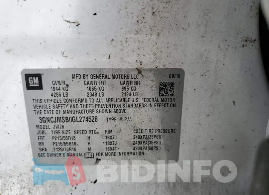3GNCJMSB0GL274528 Photo# 10