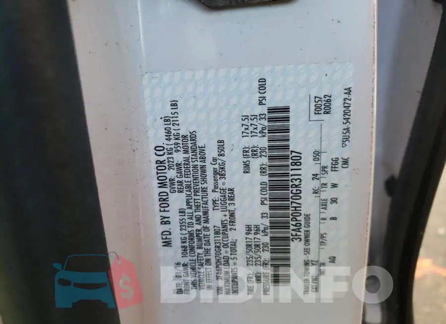 3FA6P0H70GR311807 Photo# 10