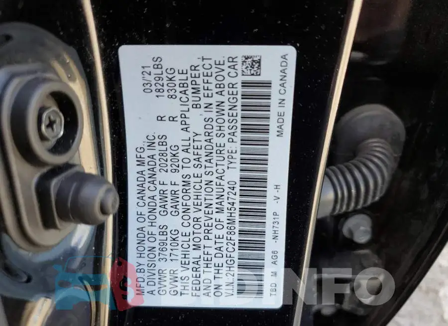 2HGFC2F86MH547240 Photo# 10