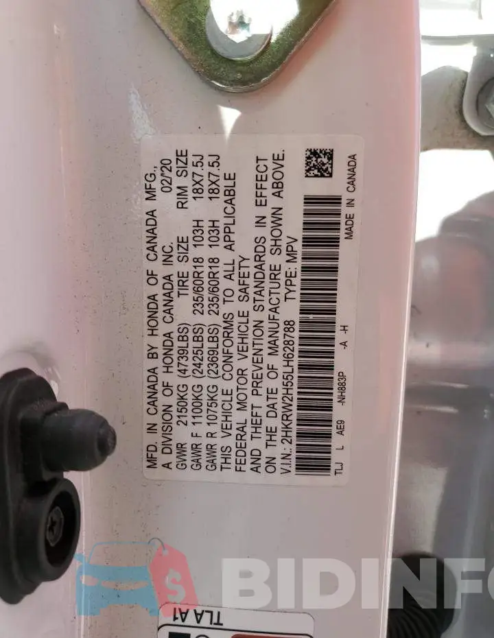 2HKRW2H55LH628788 Photo# 10