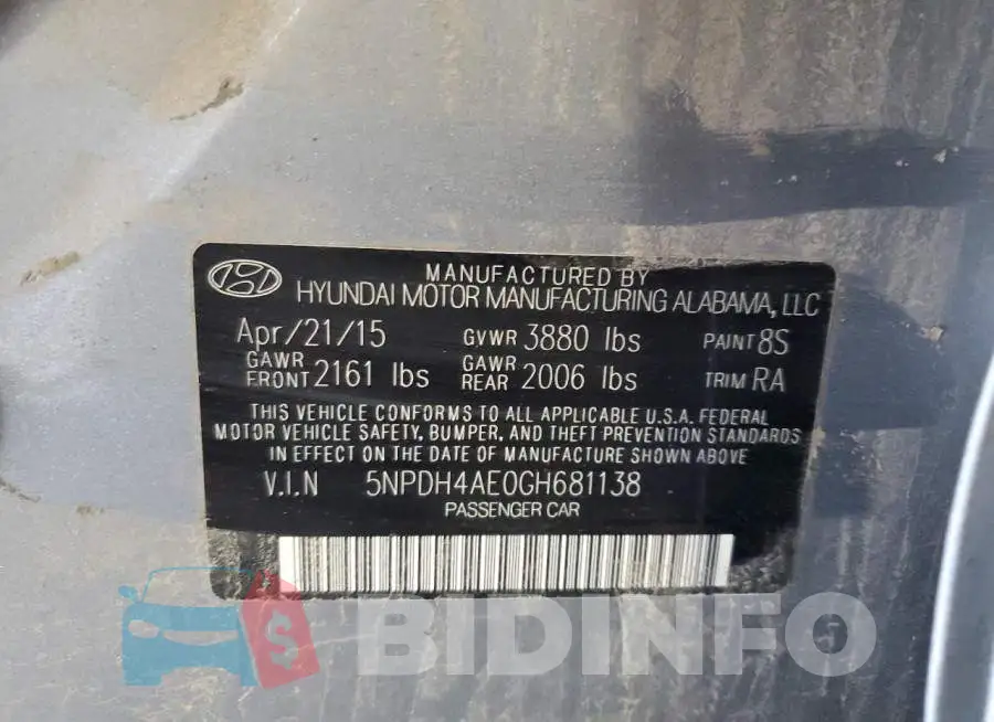 5NPDH4AE0GH681138 Photo# 10
