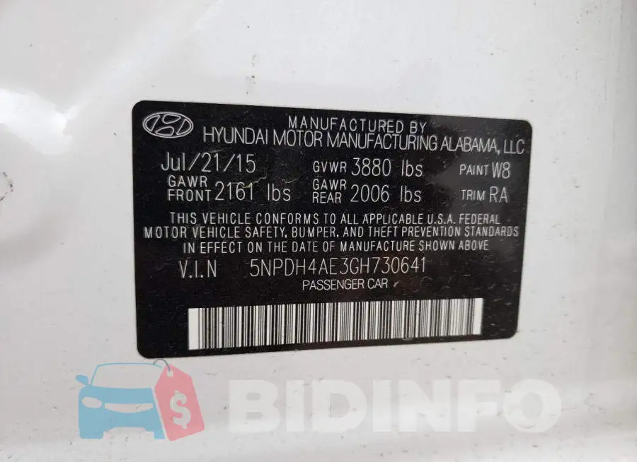 5NPDH4AE3GH730641 Photo# 10
