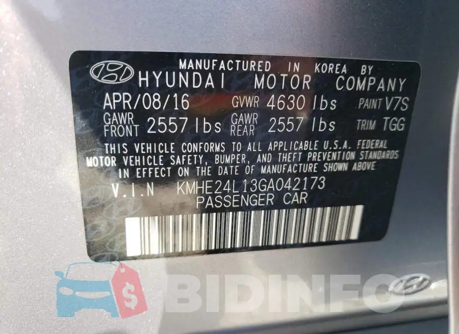 KMHE24L13GA042173 Photo# 10
