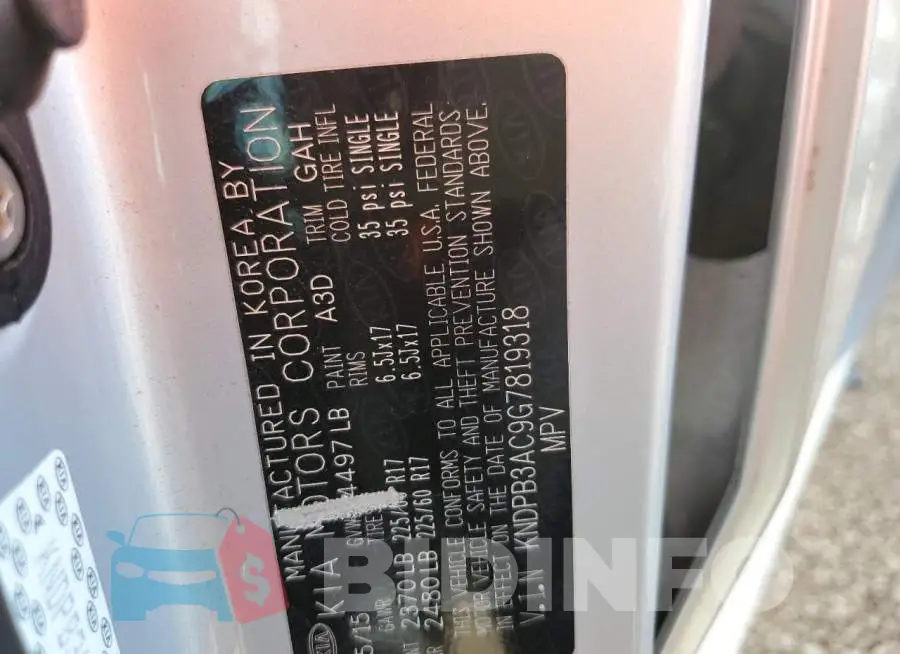 KNDPB3AC9G7819318 Photo# 10