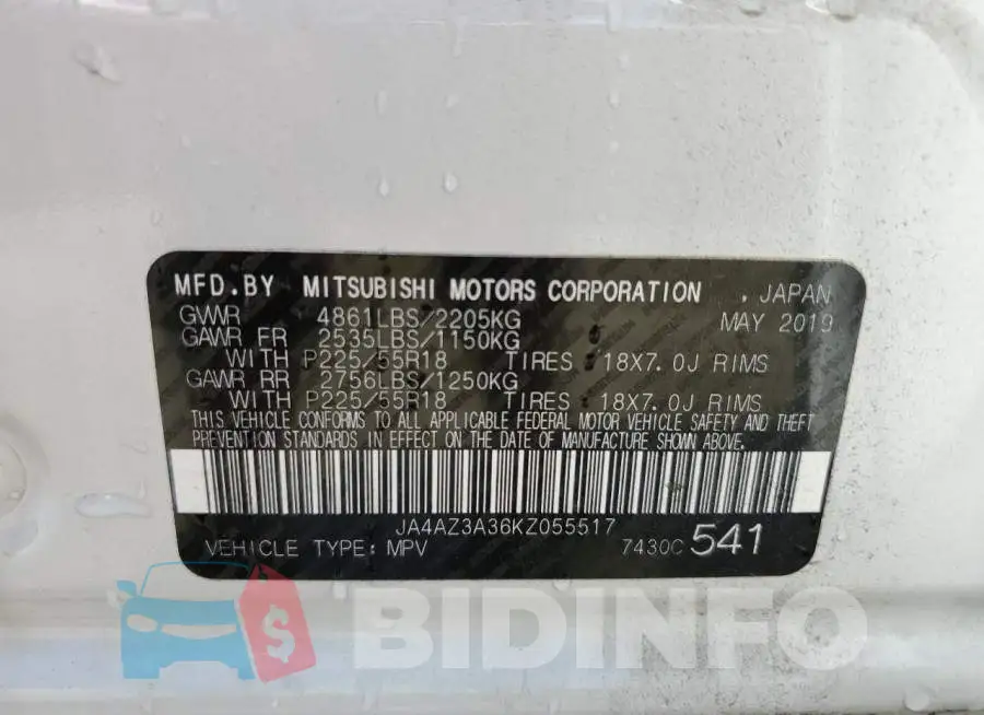 JA4AZ3A36KZ055517 Photo# 10