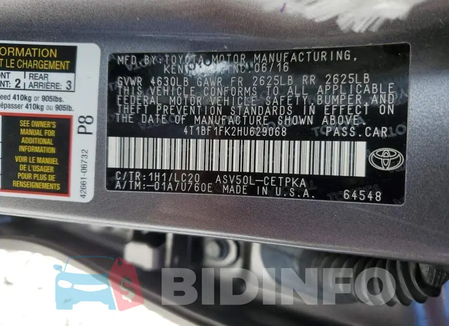 4T1BF1FK2HU629068 Photo# 10