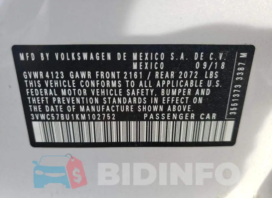 3VWC57BU1KM102752 Photo# 10