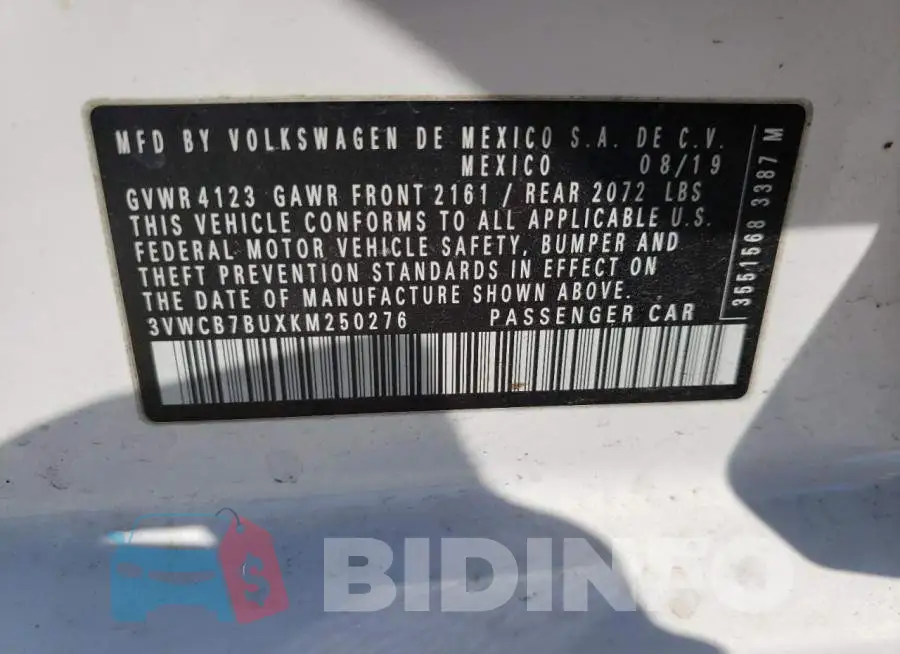 3VWCB7BUXKM250276 Photo# 10