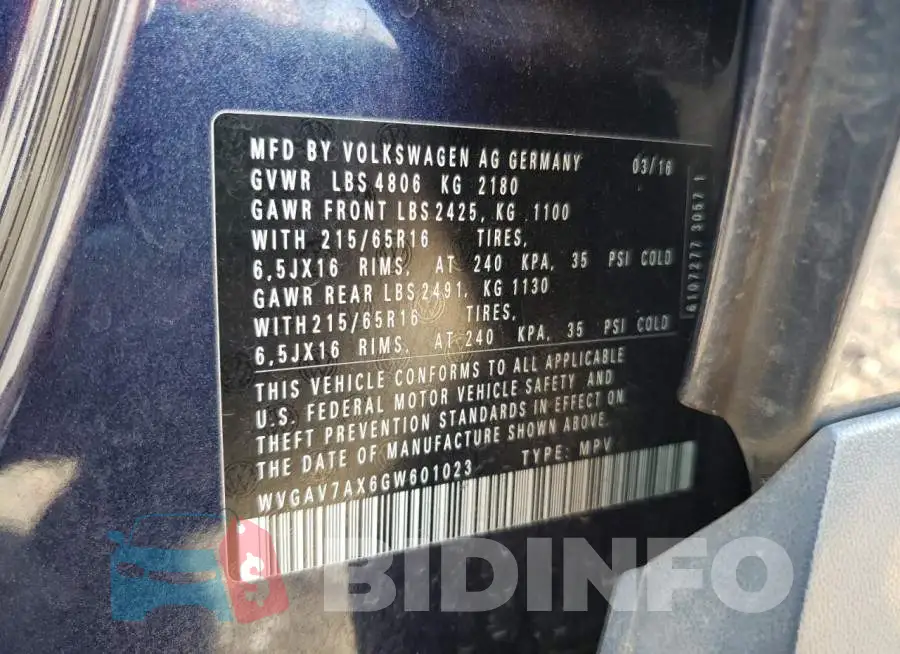 WVGAV7AX6GW601023 Photo# 10