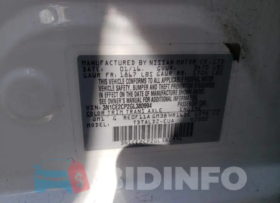 3N1CE2CP2GL380994 Photo# 10