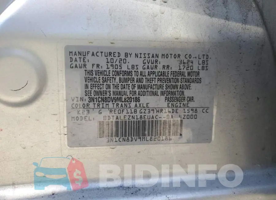 3N1CN8DV9ML820186 Photo# 10