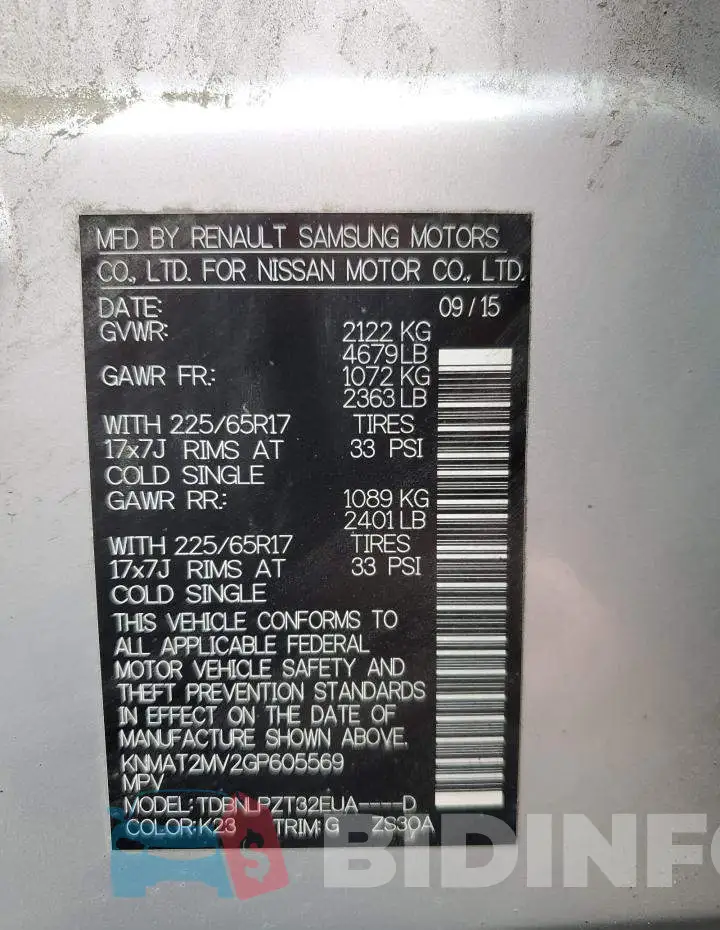 KNMAT2MV2GP605569 Photo# 10