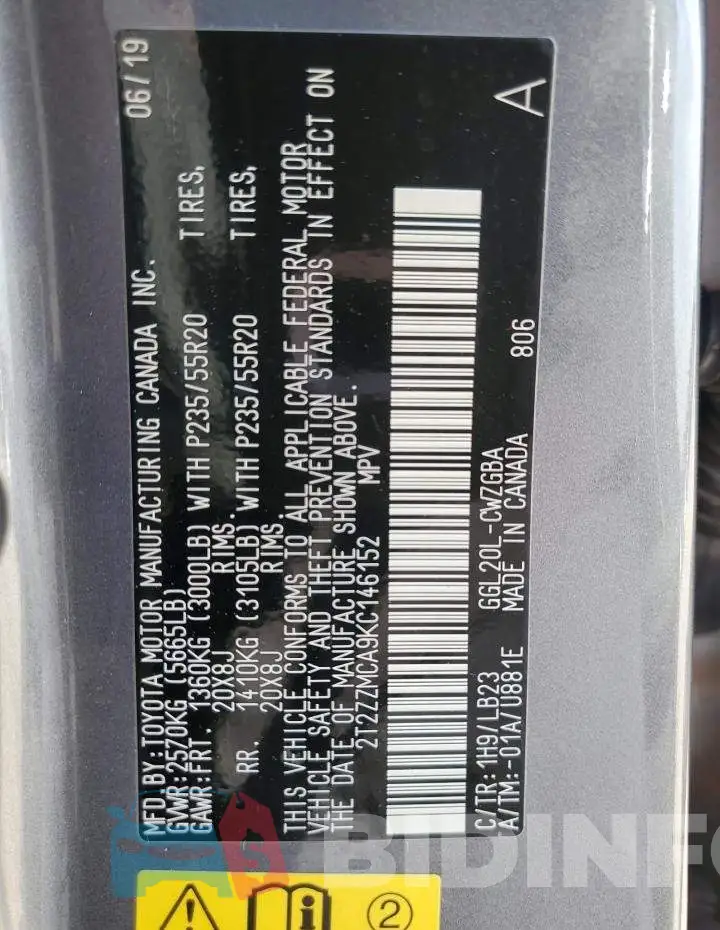 2T2ZZMCA9KC146152 Photo# 10