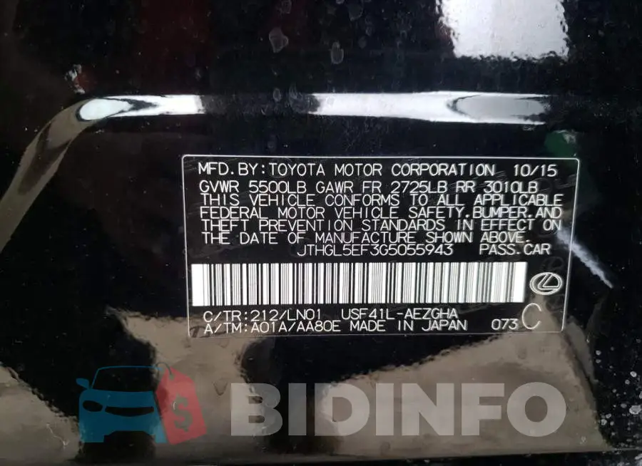 JTHGL5EF3G5055943 Photo# 10