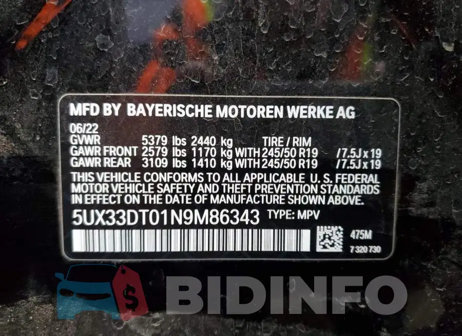 5UX33DT01N9M86343 Photo# 10