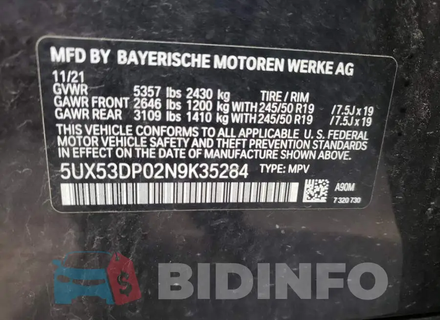5UX53DP02N9K35284 Photo# 10