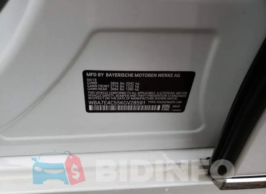 WBA7E4C55KGV28591 Photo# 10
