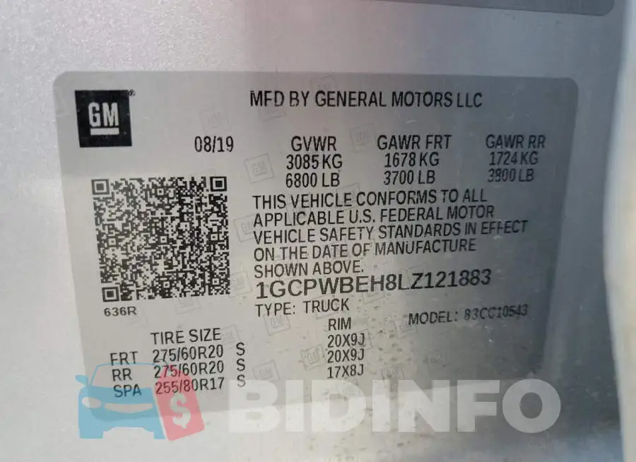 1GCPWBEH8LZ121883 Photo# 10