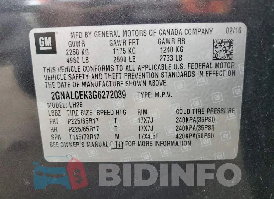 2GNALCEK3G6272039 Photo# 10