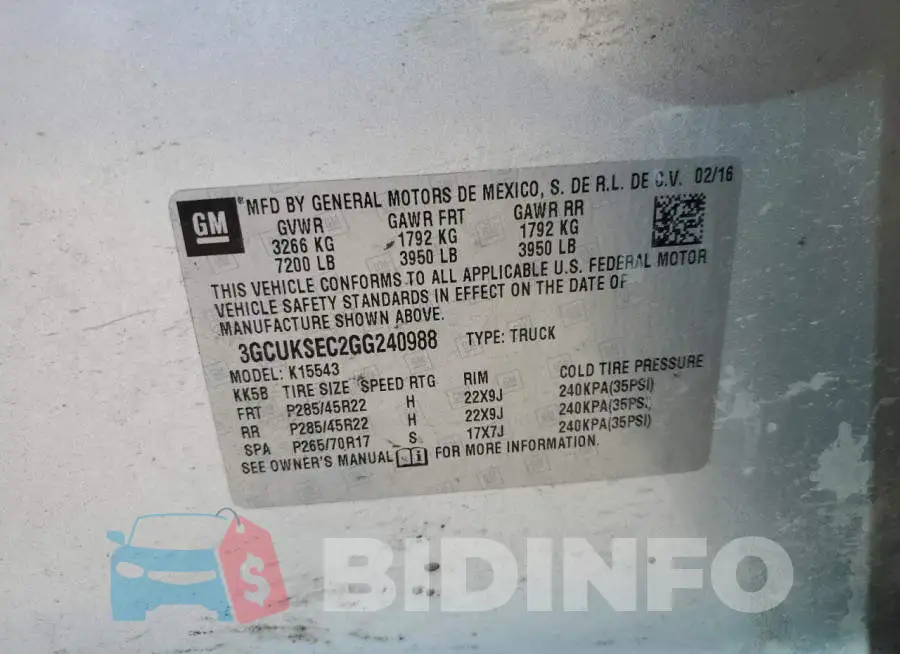 3GCUKSEC2GG240988 Photo# 10