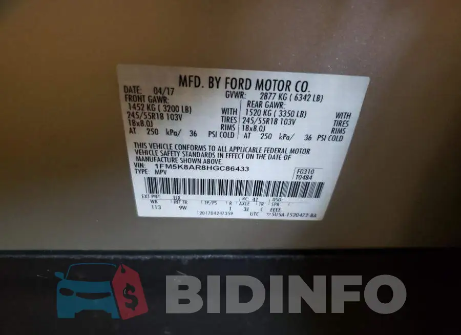 1FM5K8AR8HGC86433 Photo# 10